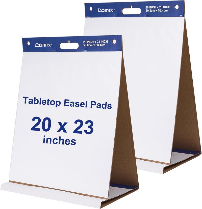 COMIX Sticky Portable Tabletop Easel Pads, 20 x 23 Inches Flip Chart Paper for Teachers, Large Self Stick Easel Paper for Office School Supplies, 20 Sheets/Pad, 2 Pads/Pack - Image 1